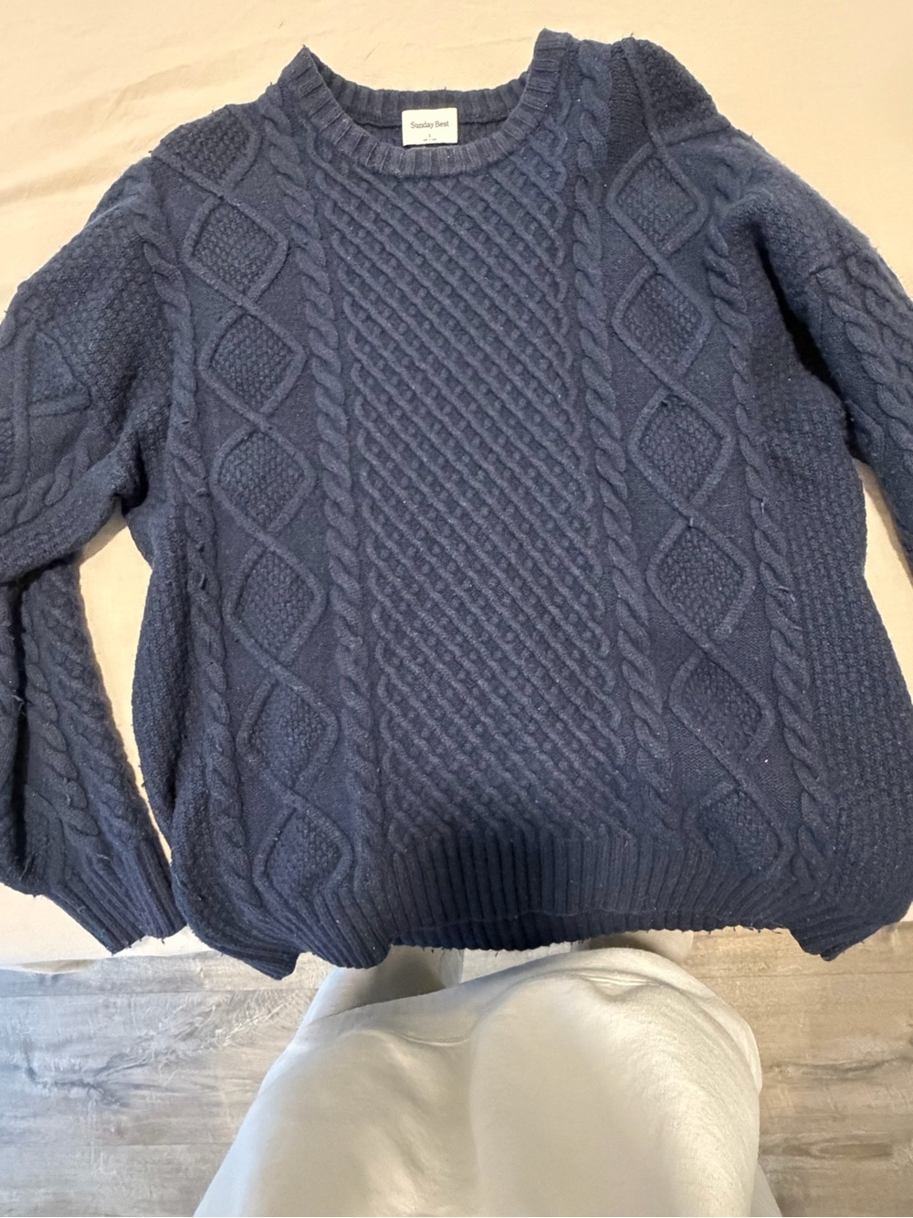 Sunday Best Navy Cable-Knit Crewneck Sweater